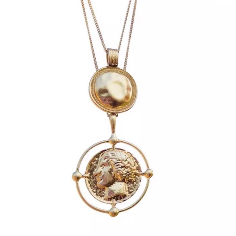 18K Gold Coin Pendant Vintage Double ChainNecklace - Picture 6 of 7